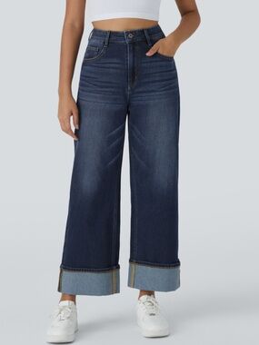 Halara Flex™ High Waisted Pockets
Cuffed Hem Wide Leg Jeans